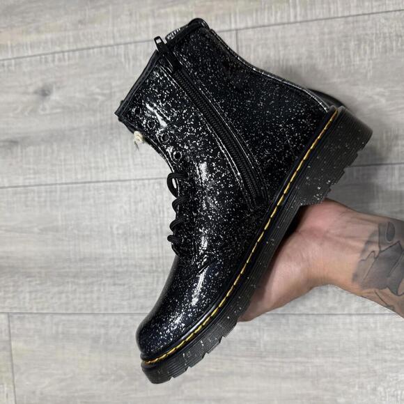 Dr. Martens Black Patent Leather Glitter Side Zip Boots 1460 J Size 5 Women - Picture 2 of 7